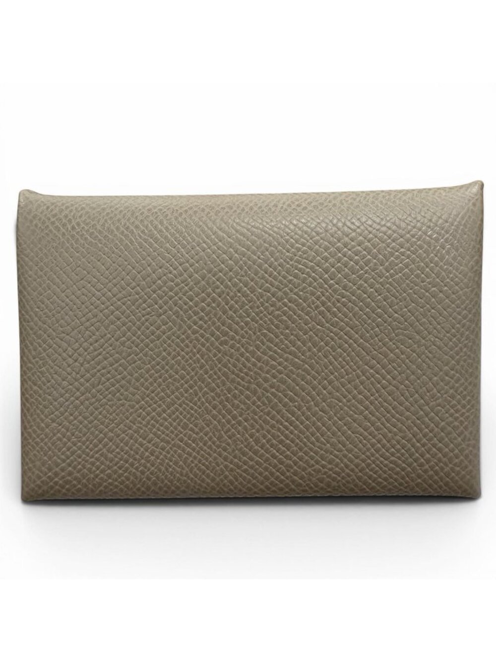Hermes Calvi Veau Epsom Etoupe Silver Card Case Business Holder
